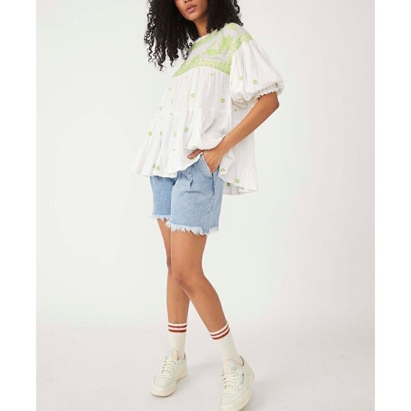 Free People Edie Tee Swing Top Blouse  / White Combo / S / EUC! - Picture 2 of 7